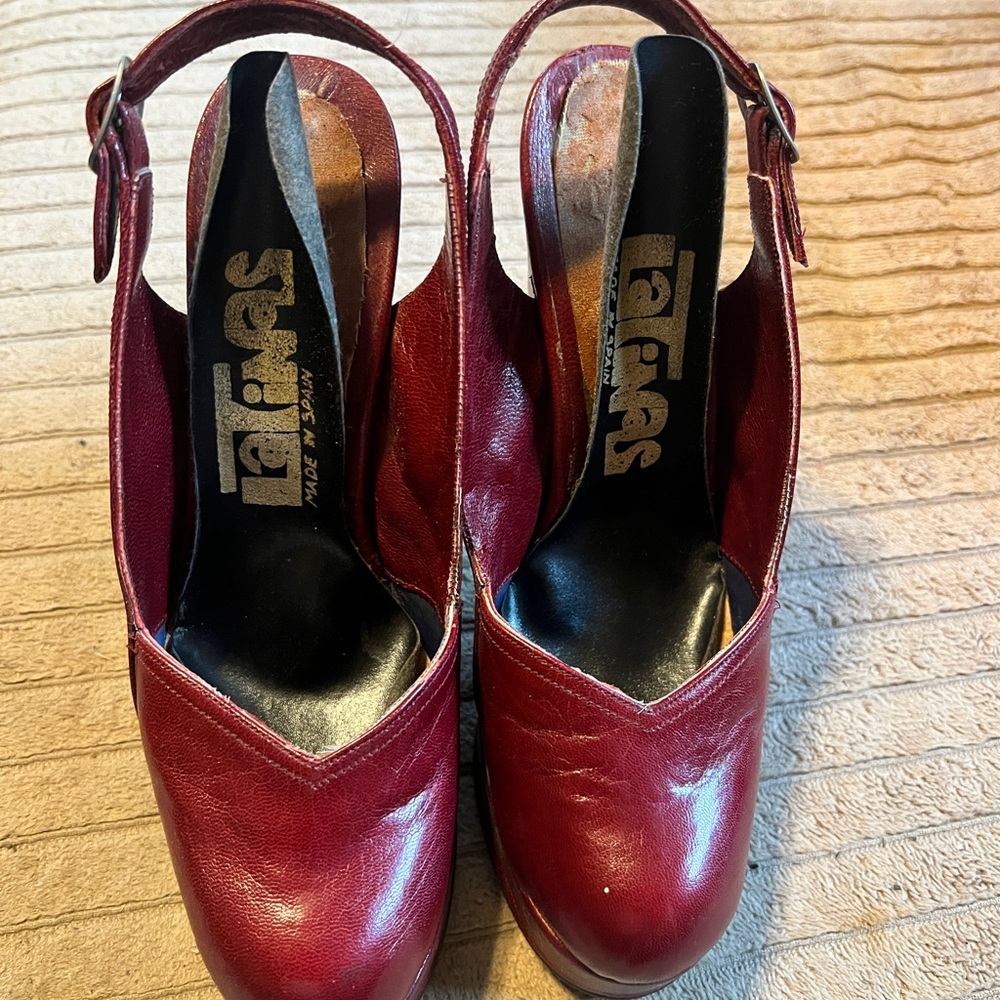 Platform vintage 70s disco Women's Red Slingback Shoes high heel size 5 SPAIN